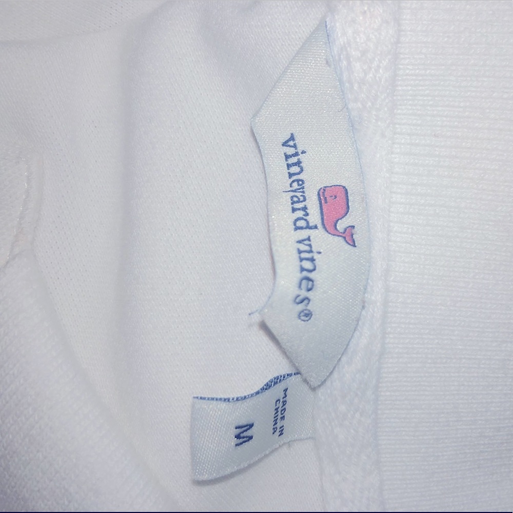 Women’s polo, Medium Vineyard Vine white with navy whale.